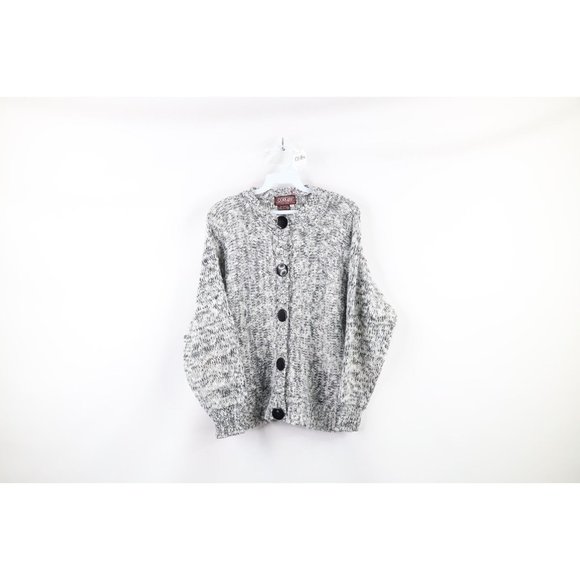 Vintage Sweaters - Vintage 70s Streetwear Medium Blank Big Button Chunky Knit Cardigan Sweater